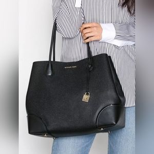 MICHAEL Michael Kors Black Leather Tote with Gold Hardware